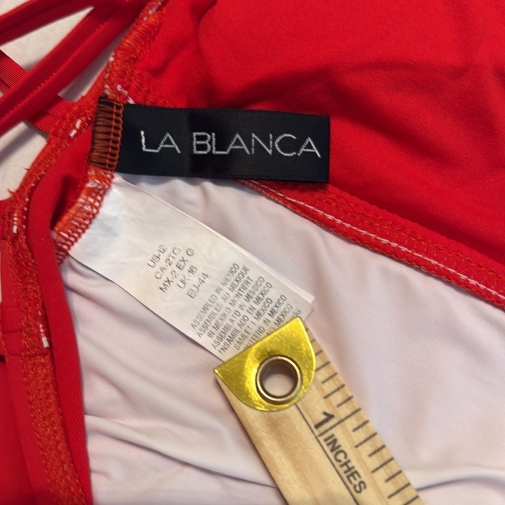 La Blanca Island Goddess Multi Strap Cross-Back Mio in Cherry Red Size 12 - Picture 10 of 14